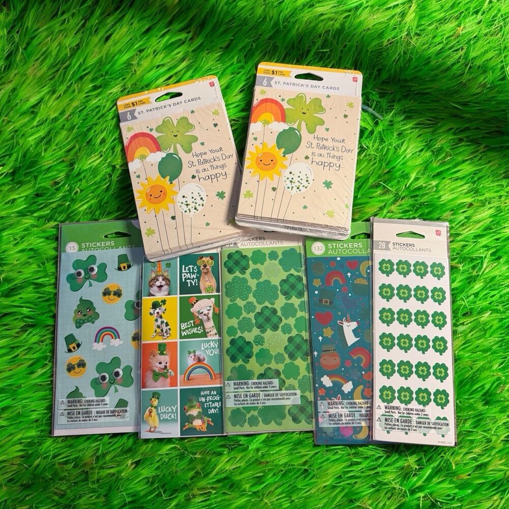 New St Patricks Day Card Lot 12 Cardsโ Irish Holiday Cards & 299 Stickers